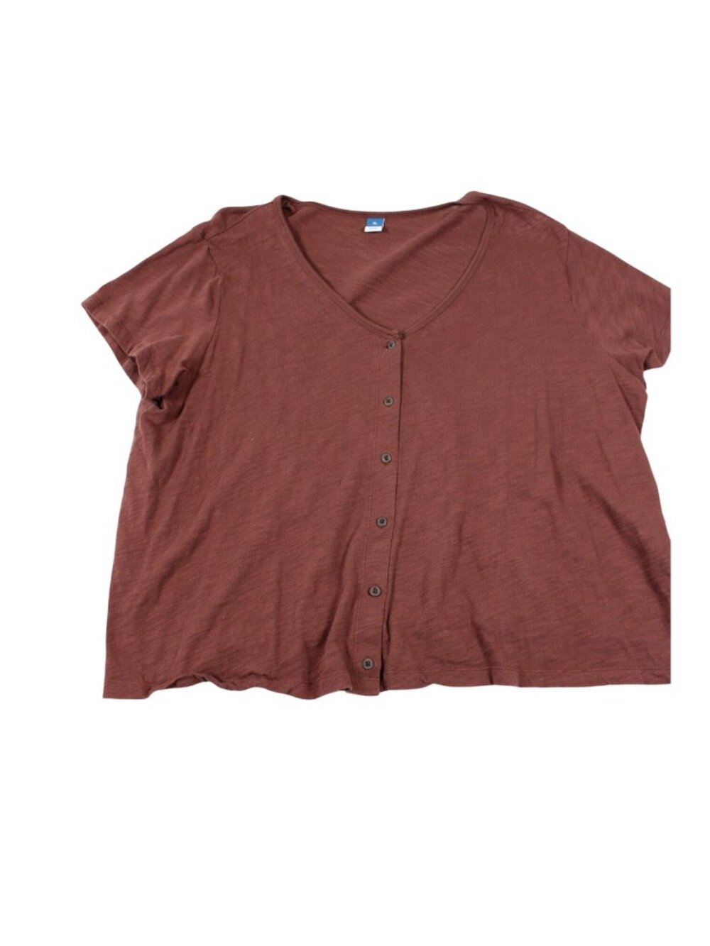 Button-Front Brown V-Neck Short Sleeve Top XL